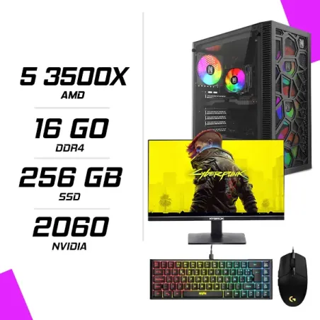PC Gamer AMD Ryzen 5 3500X RTX 2060 6GB + HYBROK HP24IFL120 24 120Hz + LOGITECH G102 + ESG K4 RGB