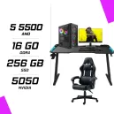PC Gamer AMD Ryzen 5 5500 RTX 5050 8G + HYBROK HP24IFL120 24" 120Hz + LOGITECH G102 + ESG K4 RGB + Chaise et Table gamer