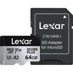 LEXAR 64GB PROFESSIONAL SILVER PLUS UHS-I microSDXC avec SD Adapter