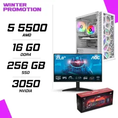 PC Gamer AMD Ryzen 5 5500 RTX 3050 6G + AOC 24B36X 23.8" 144Hz + HYBROK HPG200