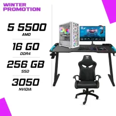 PC Gamer AMD Ryzen 5 5500 RTX 3050 6G + AOC 24B36X 23.8" 144Hz + HYBROK HPG200 + Chaise et Table gamer