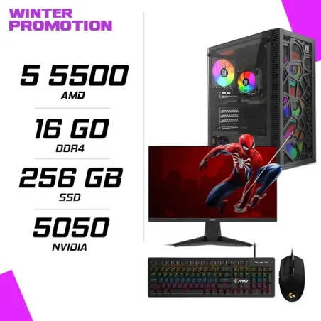 PC Gamer AMD Ryzen 5 5500 RTX 5050 8G + MSI 245F X24 23.8 240Hz + LOGITECH G102 + MSI GK300