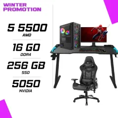 PC Gamer AMD Ryzen 5 5500 RTX 5050 8G + MSI 245F X24 23.8 240Hz + LOGITECH G102 + MSI GK300 + Chaise et Table gamer