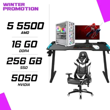PC Gamer AMD Ryzen 5 5500 RTX 5050 8G + MSI 245F X24 23.8" 240Hz + LOGITECH G102 + MSI GK300 + Chaise et Table gamer