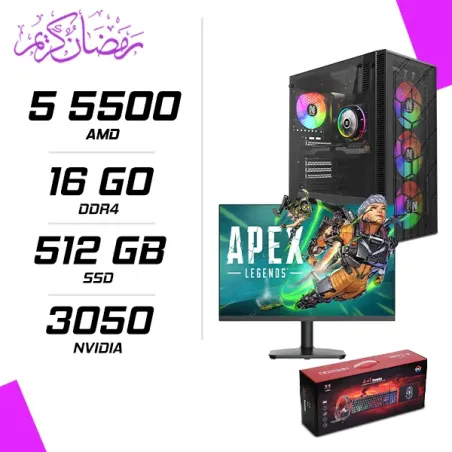 PC Gamer AMD Ryzen 5 5500 RTX 3050 6G + HYBROK HP24IFL120 24" 120Hz + HYBROK HPG200