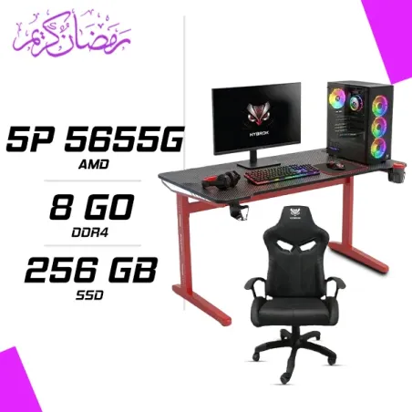 PC Gamer AMD Ryzen 5 PRO 5655G + HYBROK HP24IFL120 24" 120Hz + HYBROK HPG200 + Chaise et Table