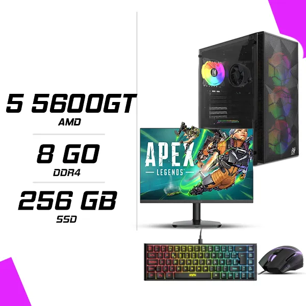 PC Gamer AMD Ryzen 5 5600GT + HYBROK HP24IFL120 24" 120Hz + ESG M2 Flash + ESG K4 Kompact RGB