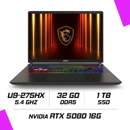 MSI VECTOR 16 HX AI A2XWIG-015FR Intel Ultra 9 275HX32GB DDR51TB SSDRTX 5080 16GB16 (240Hz) QHD+Win11