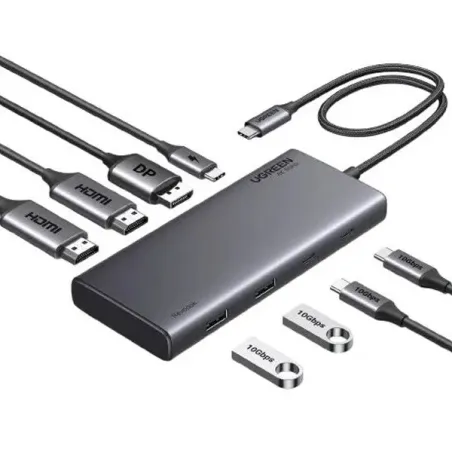 UGREEN STATION D'ACCUEIL USB-C 8 en 1 (HDMIx2 + DP 4K) (35625)