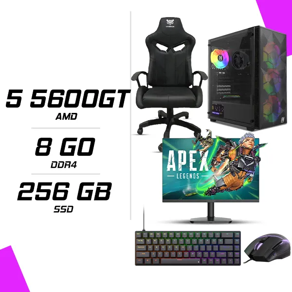 PC Gamer AMD Ryzen 5 5600GT + HYBROK HP24IFL120 24" 120Hz + ESG M2 Flash + NOVA CP68 + HYBROK FIGHTER