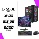 PC Gamer AMD Ryzen 5 5500 RTX 5060 8G + NOVA N24240 23.8" 240Hz + ESG M2 Flash + NOVA CP68