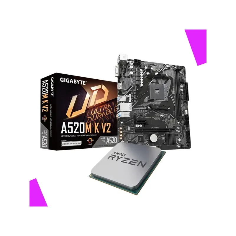 AMD Ryzen 5 5500 (3.6 GHz / 4.2 GHz) Tray + Gigabyte A520M K V2 AMD Ryzen 5 5500 (3.6 GHz / 4.2 GHz) Tray + Gigabyte A520M K V2