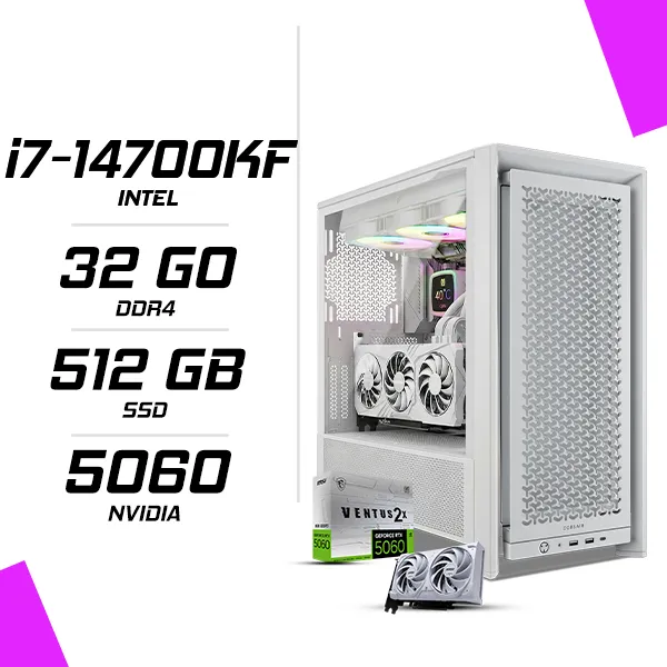 PC Gamer Intel i7-14700KF MSI RTX 5060 8G Blanc