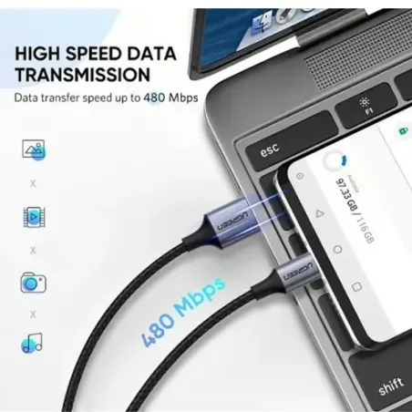 UGREEN CABLE USB-A 2.0 VERS USB-C 1.5M (60127)