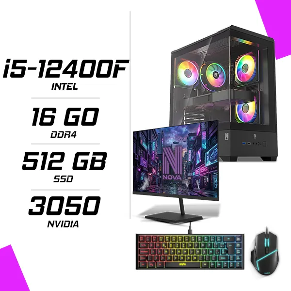PC Gamer Intel i5-12400F RTX 3050 6G + NOVA N24240 23.8" 240Hz + ESG M2 Flash + ESG K4 RGB