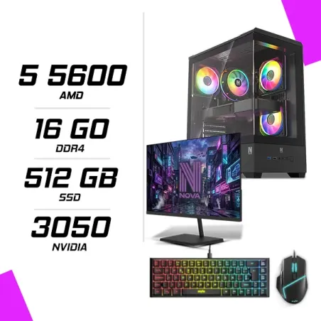 PC Gamer AMD Ryzen 5 5600 RTX 3050 6G + NOVA N24240 23.8 240Hz + ESG M2 Flash + ESG K4 RGB