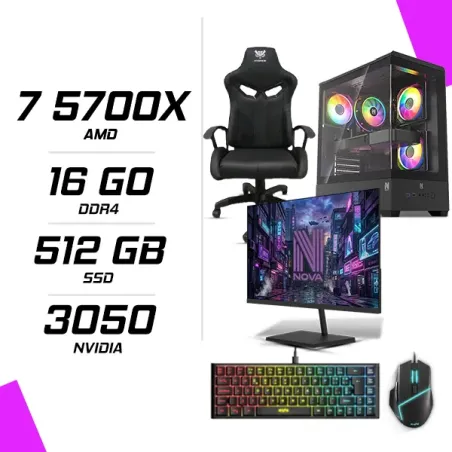 PC Gamer AMD Ryzen 7 5700X RTX 3050 6G + NOVA N24240 23.8" 240Hz + ESG M2 Flash + ESG K4 RGB + HYBROK FIGHTER