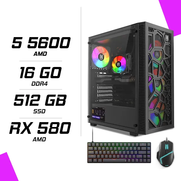 PC Gamer AMD Ryzen 5 5600 RX 580 8GB + ESG M2 Flash + NOVA CP68