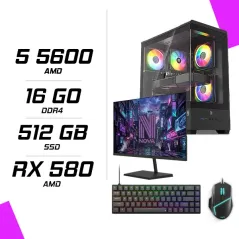 PC Gamer AMD Ryzen 5 5600 RX 580 8GB + NOVA N24240 23.8" 240Hz + ESG M2 Flash + NOVA CP68