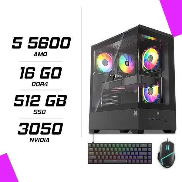 PC Gamer AMD Ryzen 5 5600 RTX 3050 6G + ESG M2 Flash + NOVA CP68
