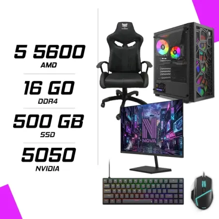 PC Gamer AMD Ryzen 5 5600 RTX 5050 8G + NOVA N24240 23.8" 240Hz + ESG M2 Flash + NOVA CP68 + HYBROK FIGHTER