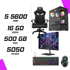 PC Gamer AMD Ryzen 5 5600 RTX 5050 8G + NOVA N24240 23.8" 240Hz + ESG M2 Flash + NOVA CP68 + HYBROK FIGHTER