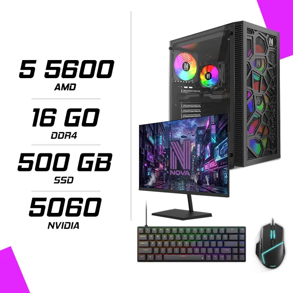 PC Gamer AMD Ryzen 5 5600 RTX 5060 8G + NOVA N24240 23.8" 240Hz + ESG M2 Flash + NOVA CP68