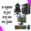 PC Gamer AMD Ryzen 5 5500 RX 580 8G + MSI PRO MP252 24.5" 100Hz + + ESG M2 Flash + ESG K4 RGB + HYBROK FIGHTER