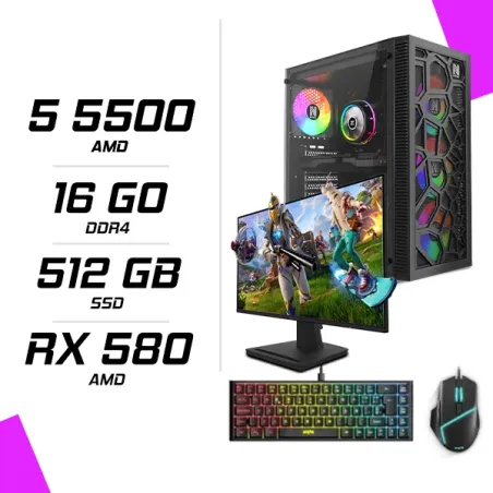 PC Gamer AMD Ryzen 5 5500 RX 580 8G + MSI PRO MP252 24.5" 100Hz + + ESG M2 Flash + ESG K4 RGB