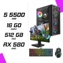 PC Gamer AMD Ryzen 5 5500 RX 580 8G + MSI PRO MP252 24.5" 100Hz + + ESG M2 Flash + ESG K4 RGB