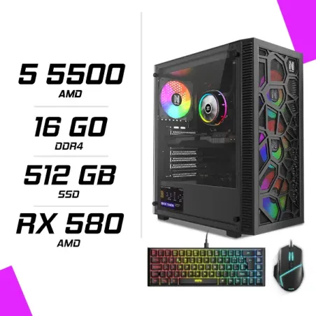 PC Gamer AMD Ryzen 5 5500 RX 580 8G + ESG M2 Flash + ESG K4 RGB