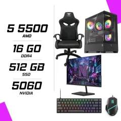 PC Gamer AMD Ryzen 5 5500 RTX 5060 8G + NOVA N24240 23.8" 240Hz + ESG M2 Flash + NOVA CP68 + HYBROK FIGHTER