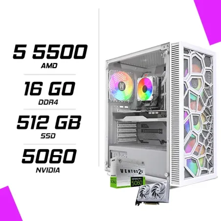 PC Gamer AMD Ryzen 5 5500 MSI RTX 5060 8G Blanc
