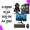 PC Gamer AMD Ryzen 5 5500 RX 580 8GB + AOC 24B36X 23.8" 144Hz + ESG M2 Flash + NOVA CP68 + HYBROK FIGHTER
