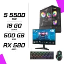 PC Gamer AMD Ryzen 5 5500 RX 580 8GB + AOC 24B36X 23.8" 144Hz + ESG M2 Flash + NOVA CP68