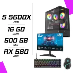 PC Gamer AMD Ryzen 5 5600X RX 580 8GB + AOC 24B36X 23.8" 144Hz + ESG M2 Flash + NOVA CP68