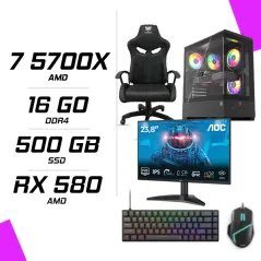 PC Gamer AMD Ryzen 7 5700X RX 580 8GB + AOC 24B36X 23.8" 144Hz + ESG M2 Flash + NOVA CP68 + HYBROK FIGHTER