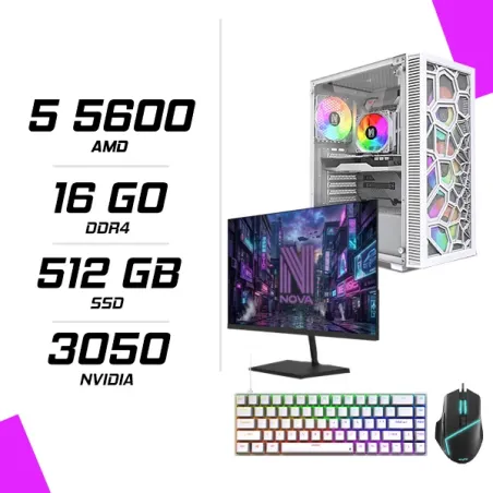 PC Gamer AMD Ryzen 5 5600 RTX 3050 6G + NOVA N24240 23.8" 240Hz + ESG M2 Flash + NOVA CP68