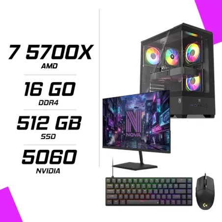 PC Gamer AMD Ryzen 7 5700X RTX 5060 8G + NOVA N24240 23.8" 240Hz + LOGITECH G102 + NOVA CP68