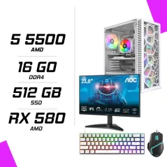PC Gamer AMD Ryzen 5 5500 RX 580 8GB + AOC 24B36X 23.8" 144Hz + ESG M2 Flash + NOVA CP68
