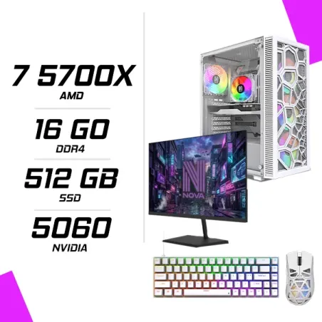 PC Gamer AMD Ryzen 7 5700X RTX 5060 8G + NOVA N24240 23.8 240Hz + M4G G11 ULTRA + NOVA CP68