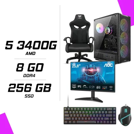 PC Gamer AMD Ryzen 5 3400G + AOC 24B36X 23.8" 144Hz + ESG M2 Flash + NOVA CP68 + HYBROK FIGHTER