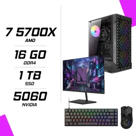 PC Gamer AMD Ryzen 7 5700X RTX 5060 8G + NOVA N24240 23.8" 240Hz + M4G G11 ULTRA + NOVA CP68