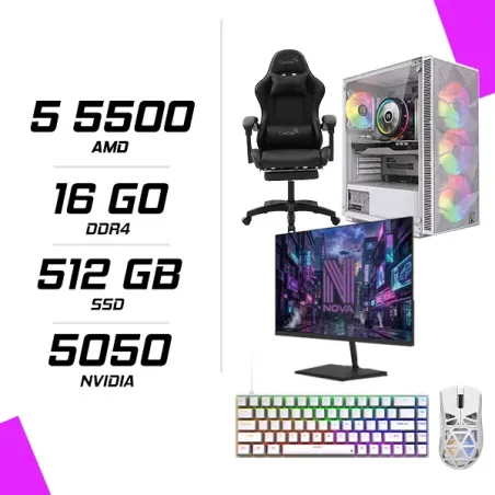 PC Gamer AMD Ryzen 5 5500 RTX 5050 8G + NOVA N24240 23.8" 240Hz + M4G G11 ULTRA + NOVA CP68 + COOLTEK CLT-GM202F