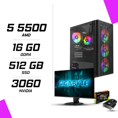 PC Gamer AMD Ryzen 5 5500 RTX 3060 12G + GIGABYTE GS25F2A 24.5" 240Hz FHD