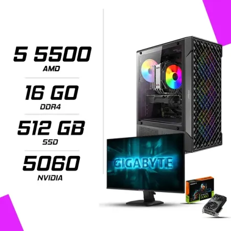 PC Gamer AMD Ryzen 5 5500 RTX 5060 8G + GIGABYTE GS25F2A 24.5" 240Hz FHD