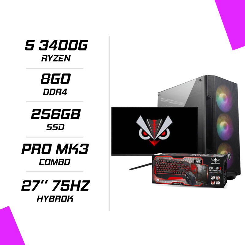 PC Gamer Ryzen 5 3400G + Ecran 27" 75Hz+ combo Pro-mk3