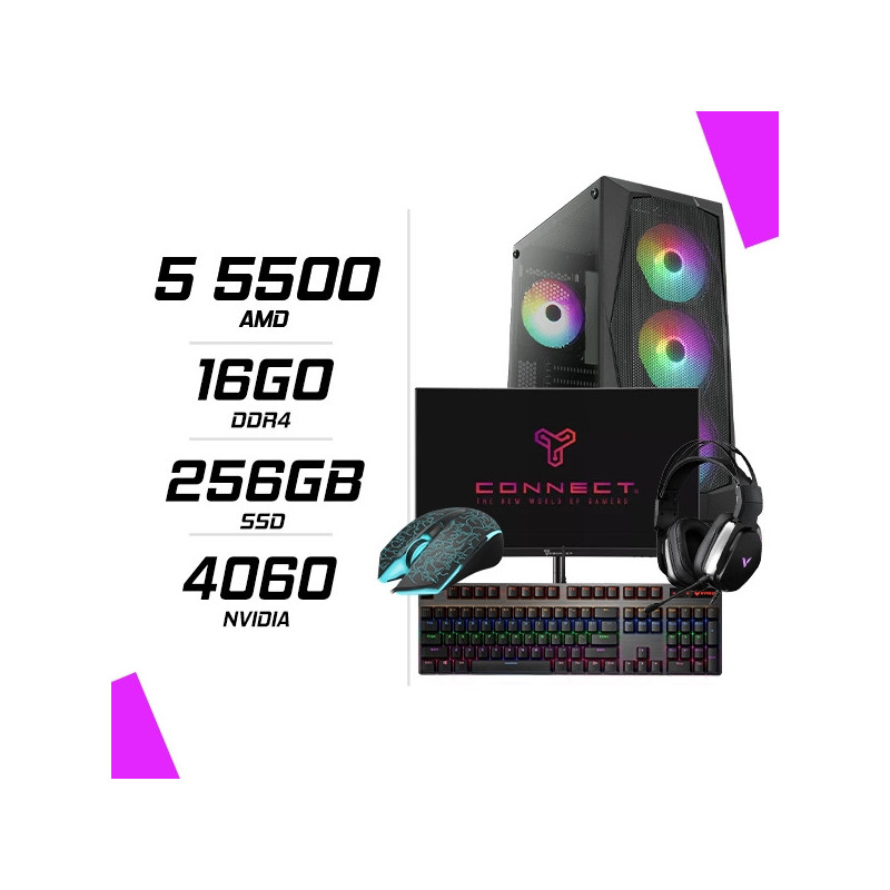 PC Gamer Ryzen 5 5500 RTX 4060 + Ecran 24″ 180Hz+ combo Rapoo