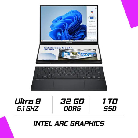 ASUS Zenbook Duo (2024) UX8406MA (Intel Core Ultra 9 185H/32Go/1To SSD/14″/3K/OLED/120 Hz) – Inkwell Gray