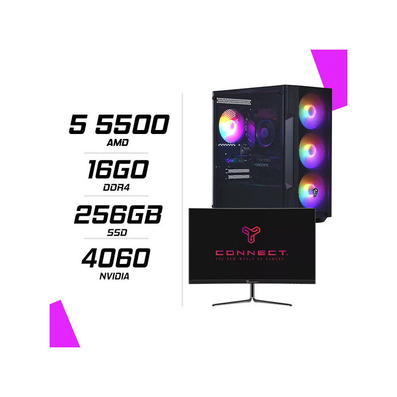 PC Gamer AMD Ryzen5 5500 RTX 4060 + Ecran 24″ 180Hz